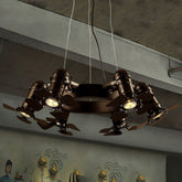 Lámpara de araña de estilo vintage - Lámpara colgante negra metálica de 6 luces con acabado sombreado